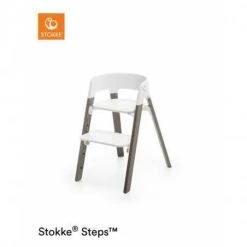 Paketti Stokke Steps Syöttötuoli White/Hazy Grey + Baby Set + Tarjotin White