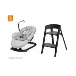 Stokke Steps Syöttötuoli, Black/Black + Stokke Steps Bouncer, Grey Clouds -Baby Wallaby Shop stokke steps syoettoetuoli blackblack stokke steps bouncer grey clouds 4